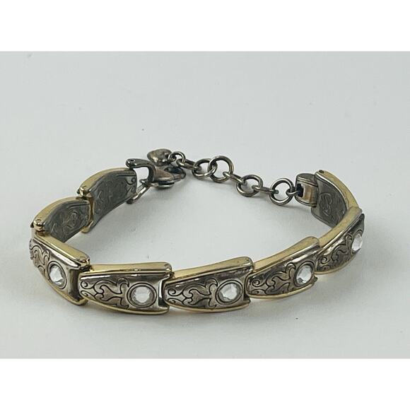 Vintage Gold and Silver Plated Link Bracelet Crystals Stamped Brighton Western - Picture 2 of 13